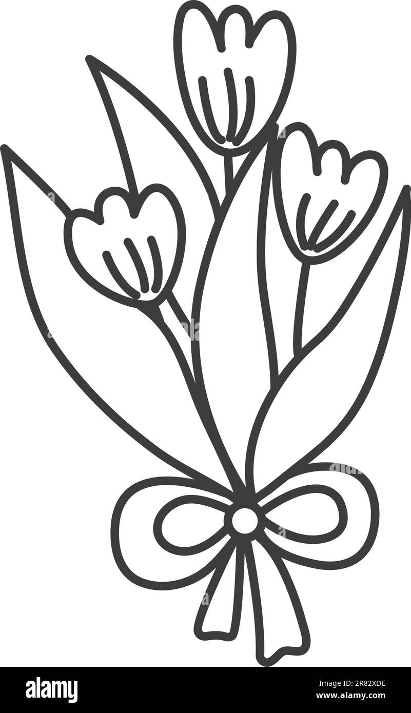 Handgezeichnete Tulpenbouquet-Illustration mit Blütenfarbe Seite Objekt Linienkunst Vektorgrafik zeichnen Stock Vektor