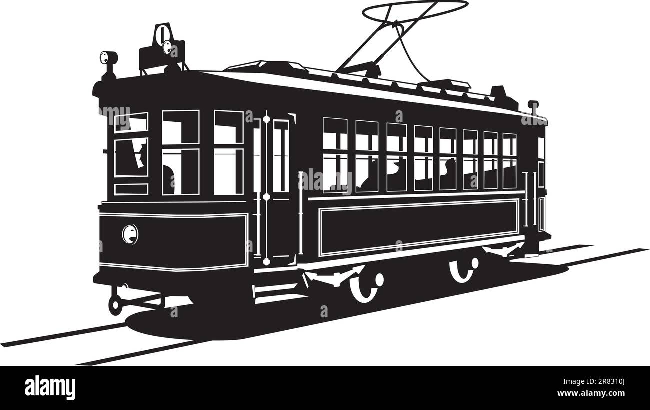 Vektor Schwarz-Weiß-Darstellung der Straßenbahn. Stock Vektor