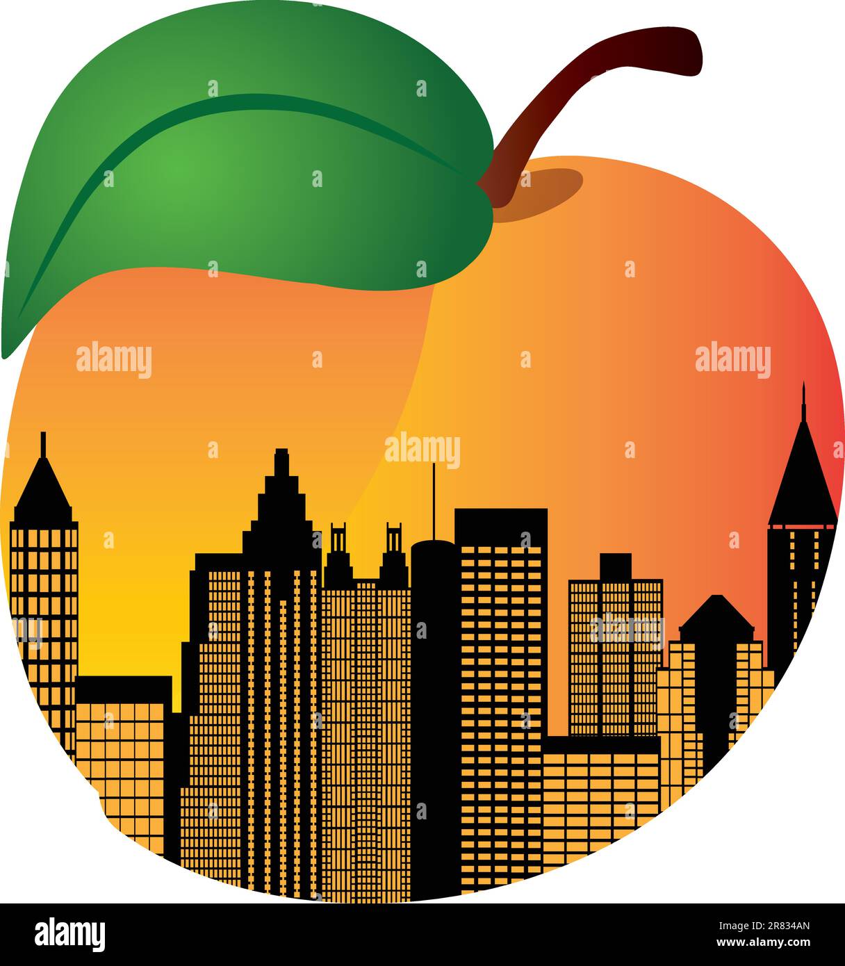 Atlanta Georgia Stadt Skyline Nacht Silhouette innen Pfirsichfrucht Illustration Stock Vektor