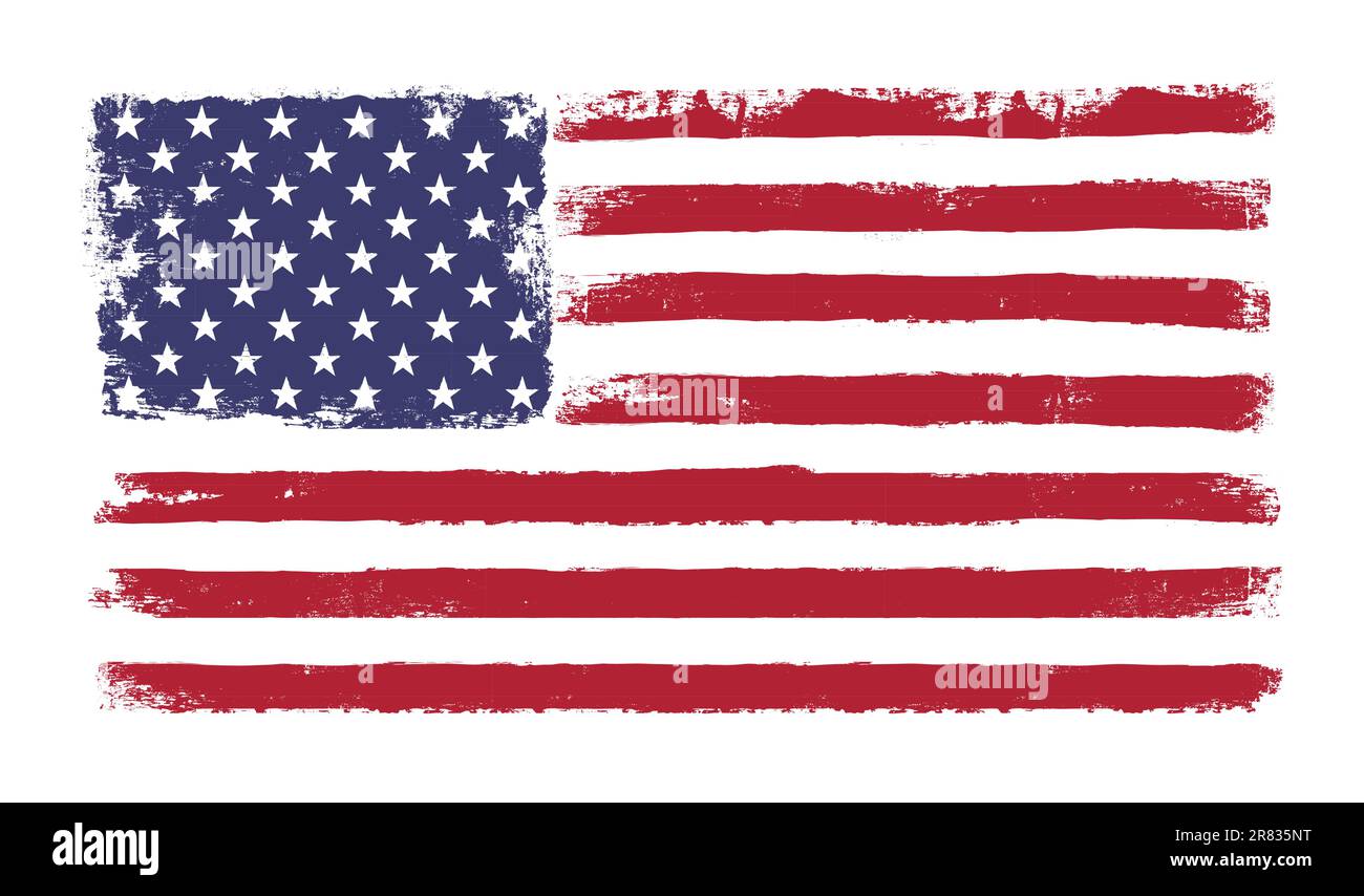 Stars And Stripes. Grunge-Version der amerikanischen Flagge mit 50 Sterne und "alte Herrlichkeit" Originalfarben. Vektor EPS 10. Stock Vektor