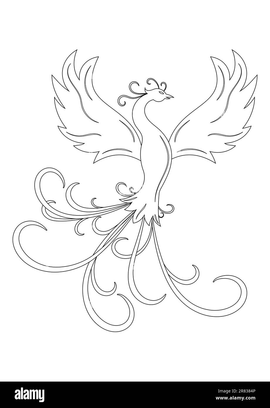 Schwarz-Weiß-Vektordarstellung des Phönix. Malseite von Phoenix Bird Stock Vektor