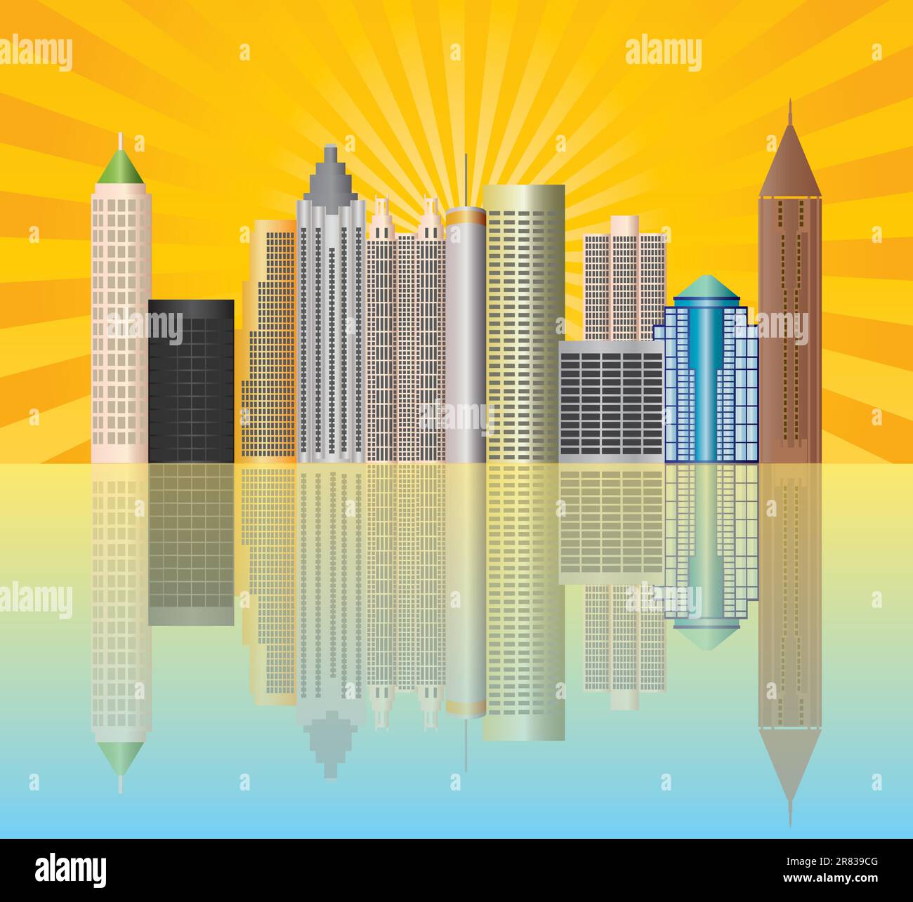 Skyline von Atlanta Georgia mit Sonnenstrahlen und Reflexion Illustration Stock Vektor