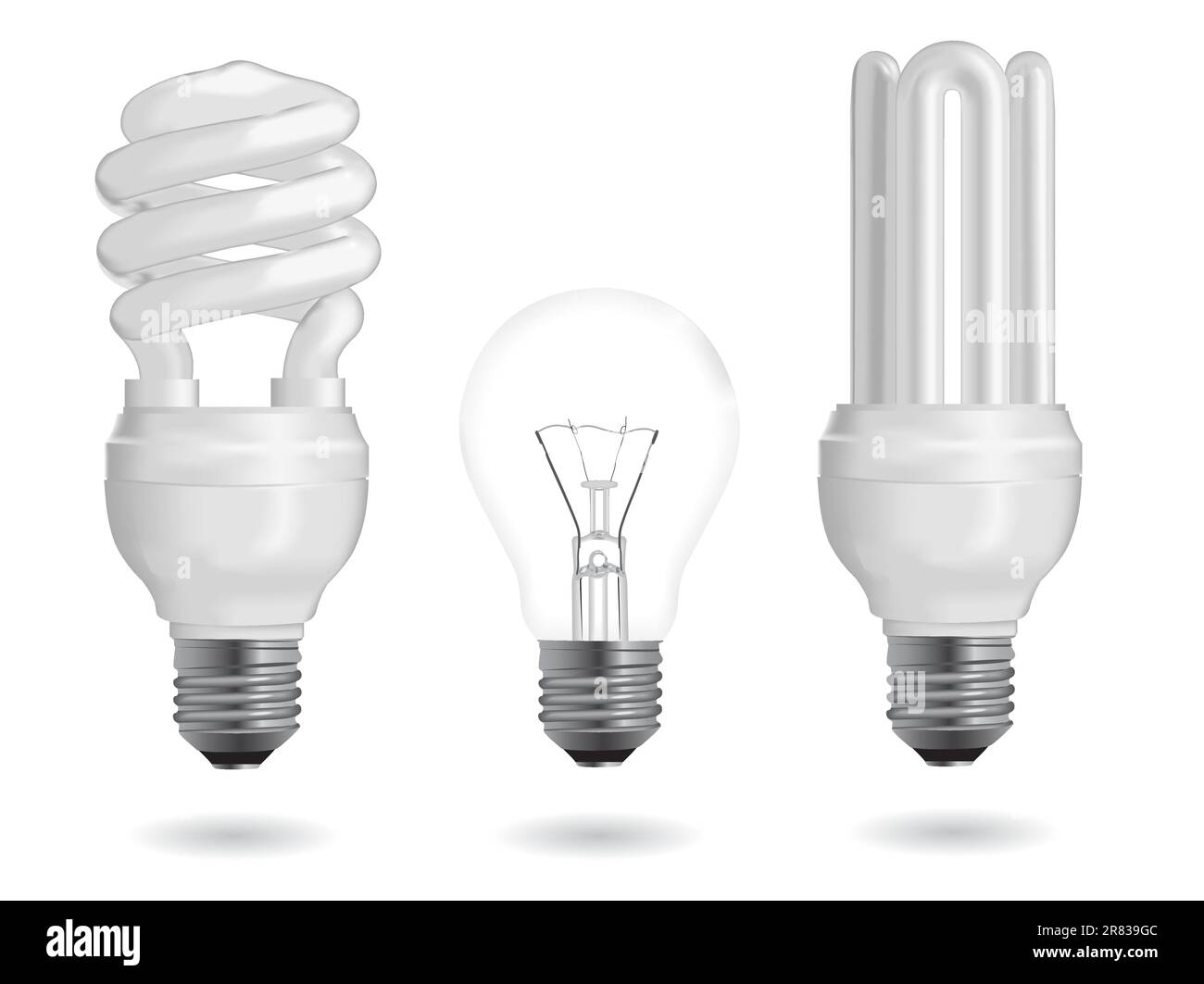Glühlampen und Leuchtstofflampen Energie-Effizienz-Glühbirnen. Vektor-Illustration. Stock Vektor