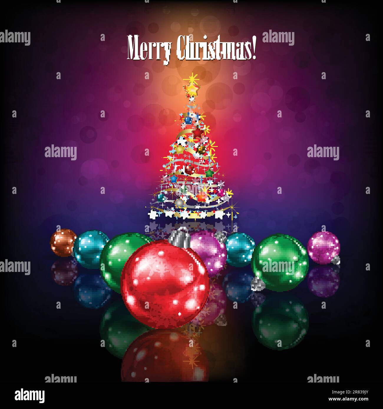 Weihnachtsbaum und Dekoration auf dunkle Farbe Hintergrund Stock Vektor