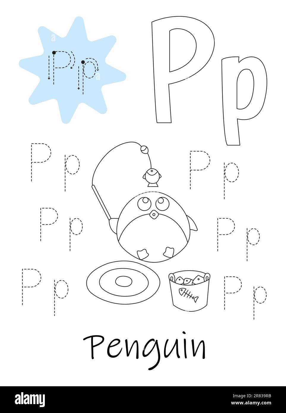 Malbuch - Copybook für Kinder. Buchstabe P Stock Vektor