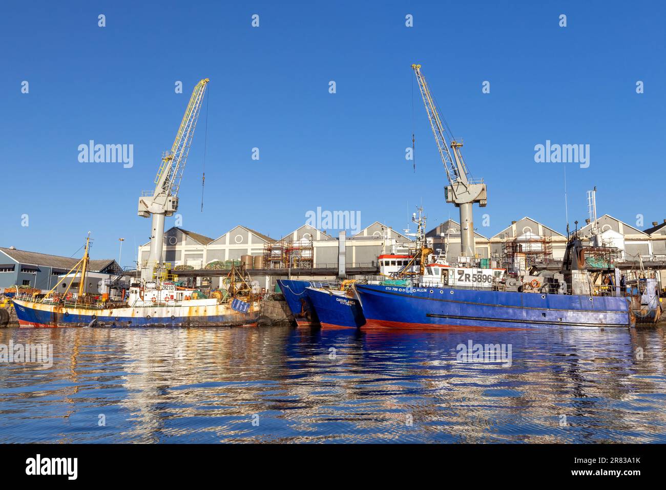 Gewerbliche Fischerboote im Hafen an der V&A Waterfront - Kapstadt, Südafrika Stockfoto