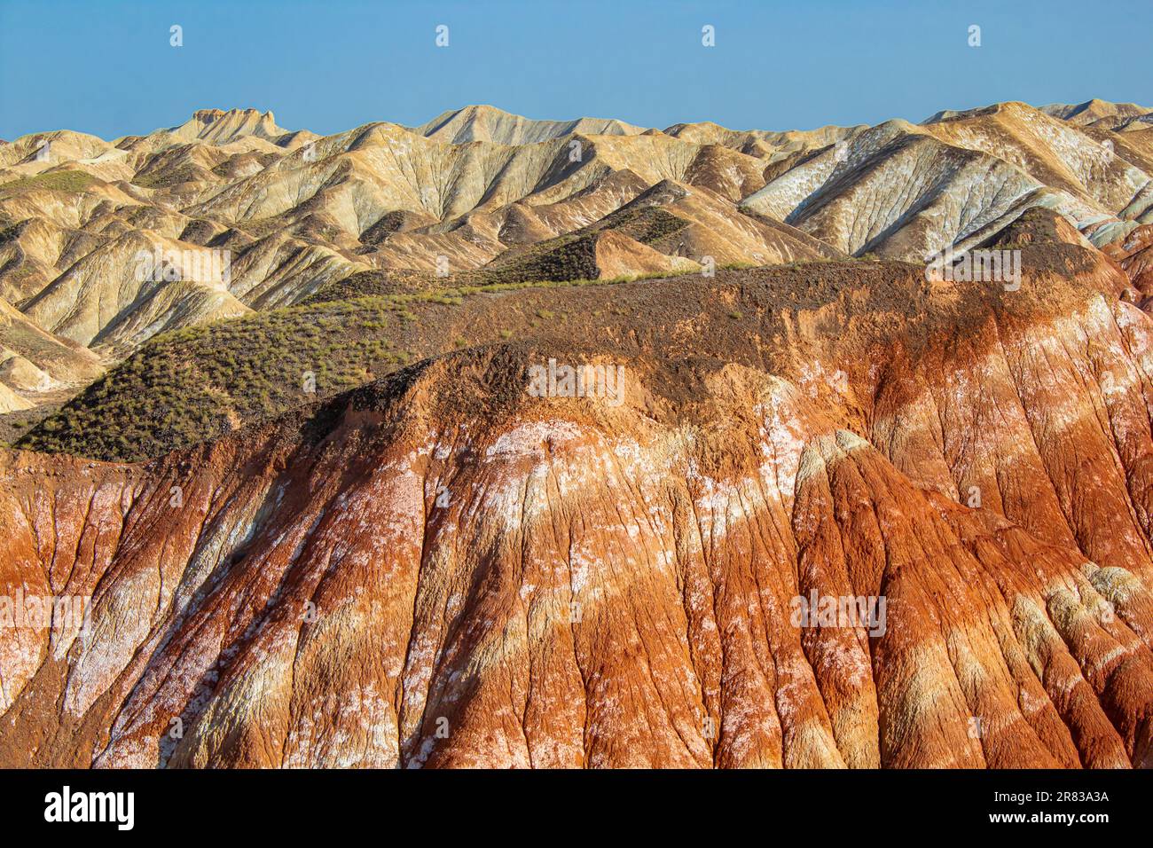 Die Regenbogenberge Chinas im Geologischen Park Zhangye Danxia sind ein geologisches Weltwunder, diese berühmten chinesischen Berge Stockfoto