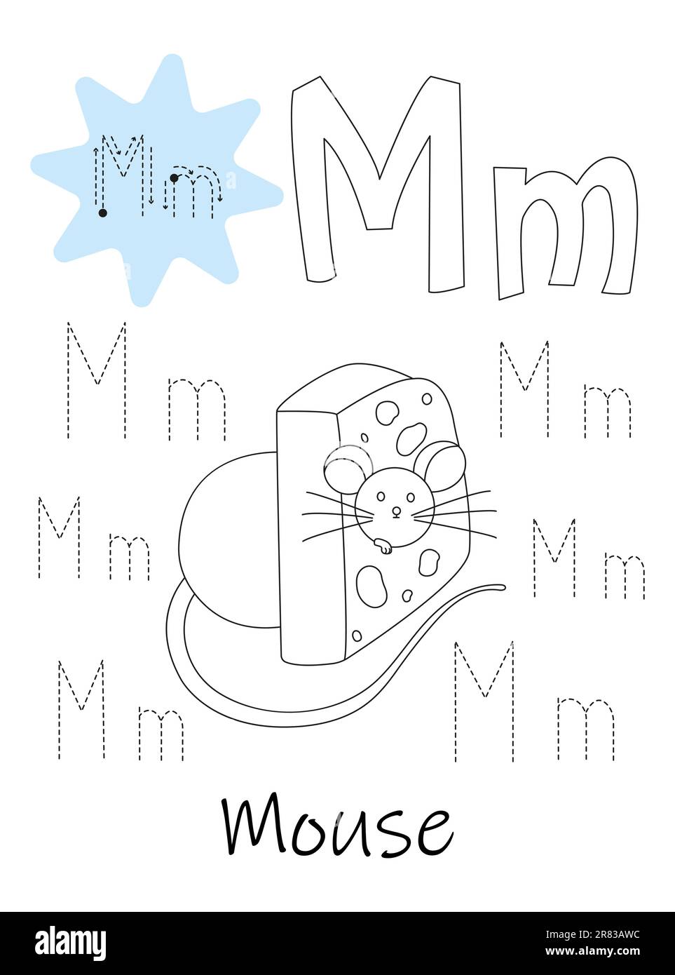 Malbuch - Copybook für Kinder. Buchstabe M Stock Vektor