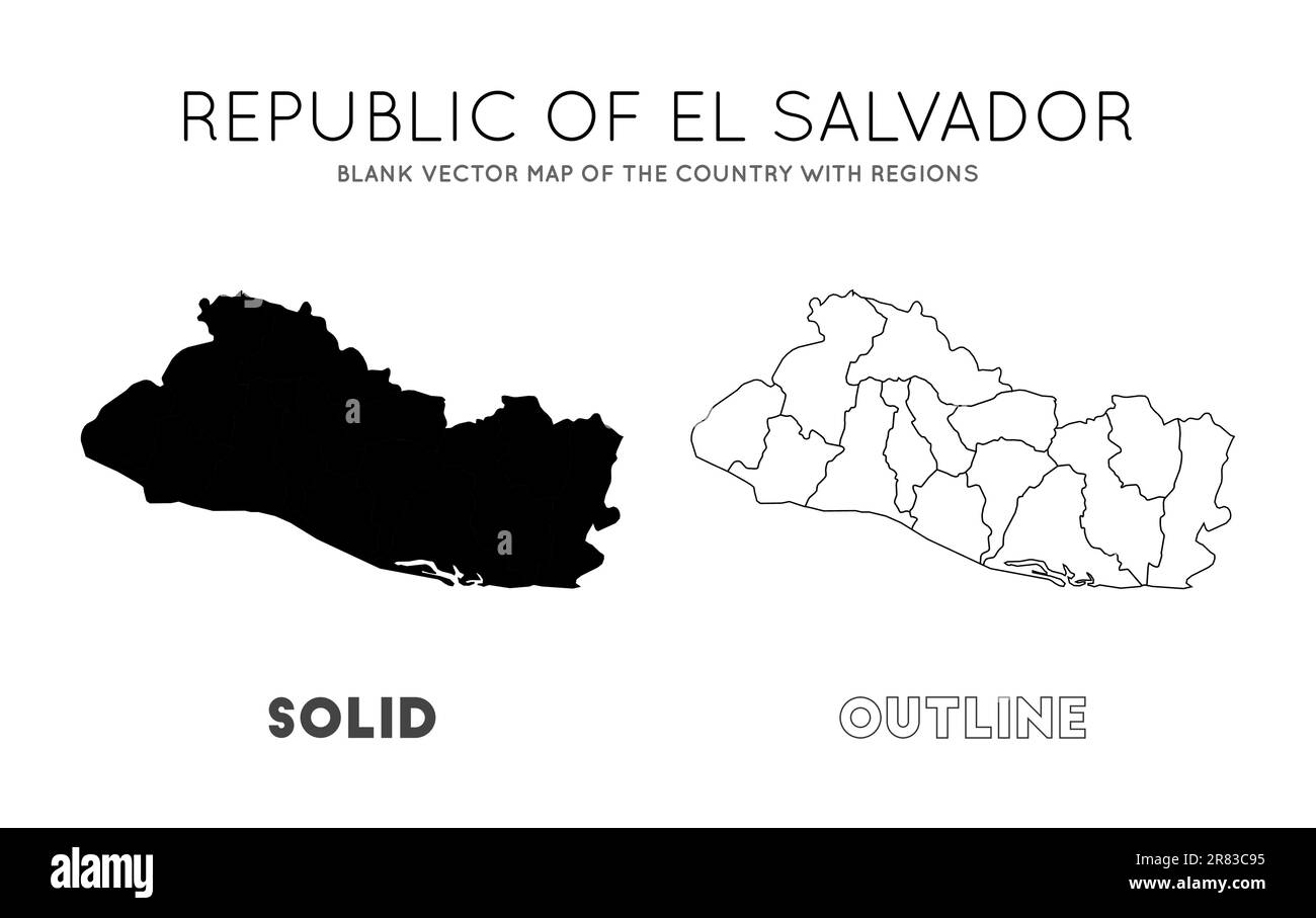Karte der Republik El Salvador. Leere Vektorkarte des Landes mit Regionen. Grenzen der Republik El Salvador für Ihre Infografik. Stock Vektor