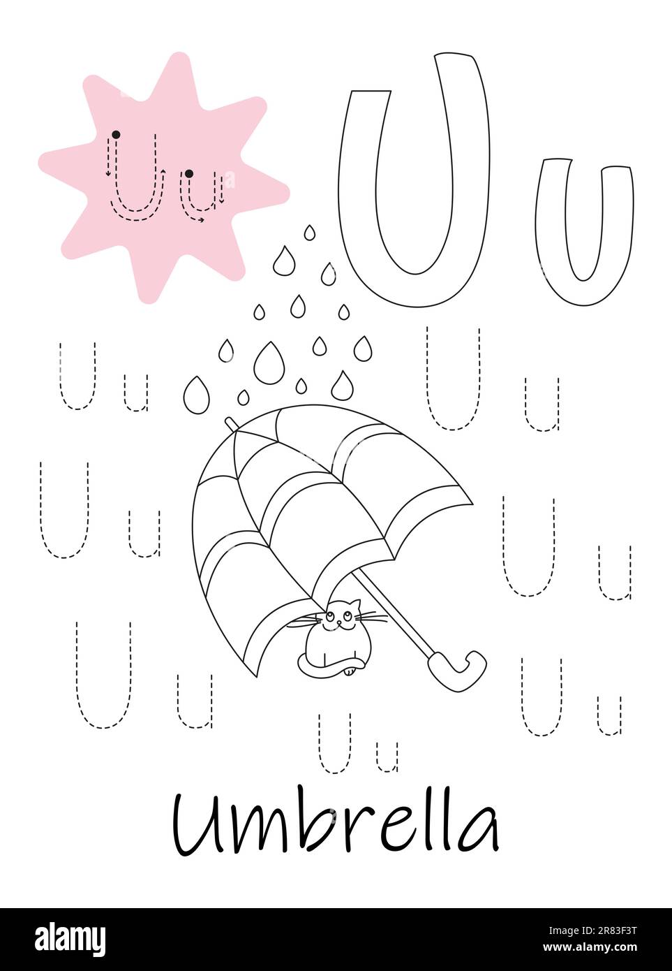 Malbuch - Copybook für Kinder. Buchstabe U Stock Vektor