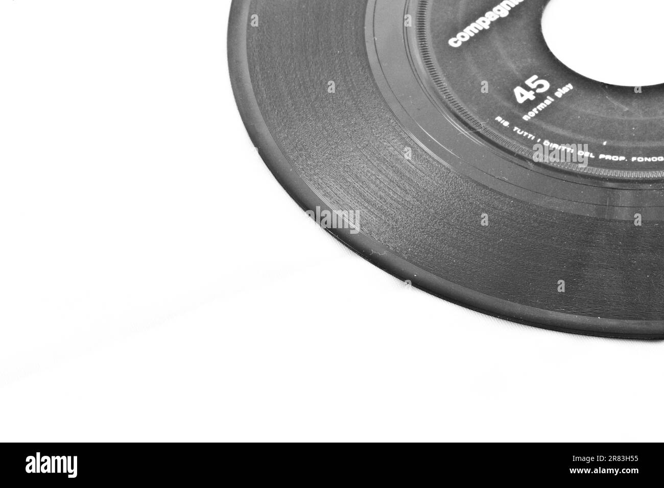 Schallplatte mit schwarzem Etikett – Italienisch, keine Copyright-Marken Stockfoto