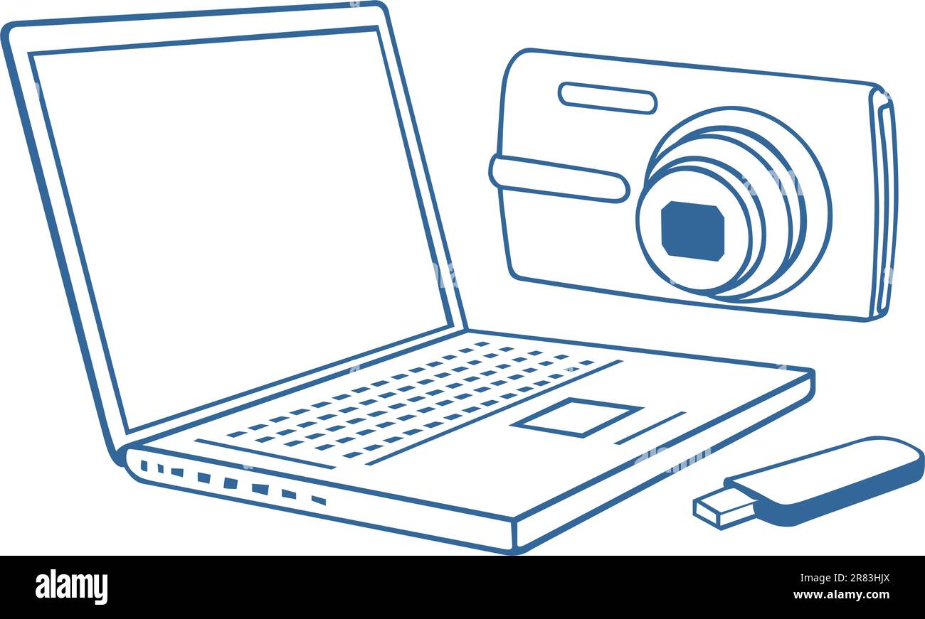 Laptop, Fotokamera, usb-Flash-Laufwerk Stock Vektor