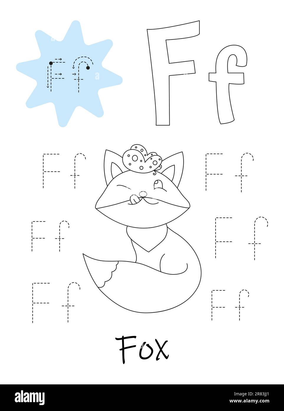 Malbuch - Copybook für Kinder. Buchstabe F Stock Vektor