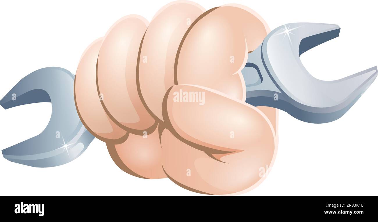Beispiel für eine Cartoon-Hand eine Gabel Schraubenschlüssel oder Schraubenschlüssel Stock Vektor