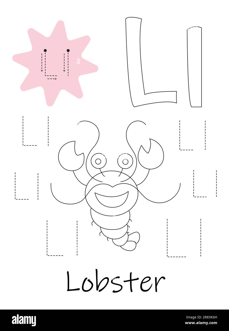 Malbuch - Copybook für Kinder. Buchstabe L Stock Vektor