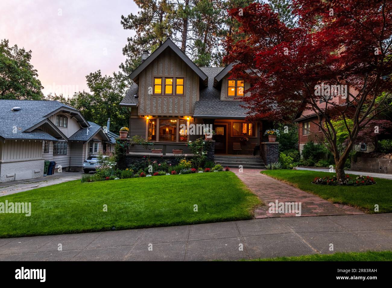 Außenansicht eines Vorstadthauses in Spokane Stockfoto