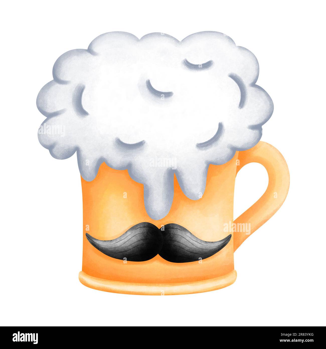 Wasserfarbenes Bierglas mit Bart isoliert auf weißem Hintergrund. Vätertagselement Clipart, Alkoholparty Trinken, Getränkesammlung. Stockfoto