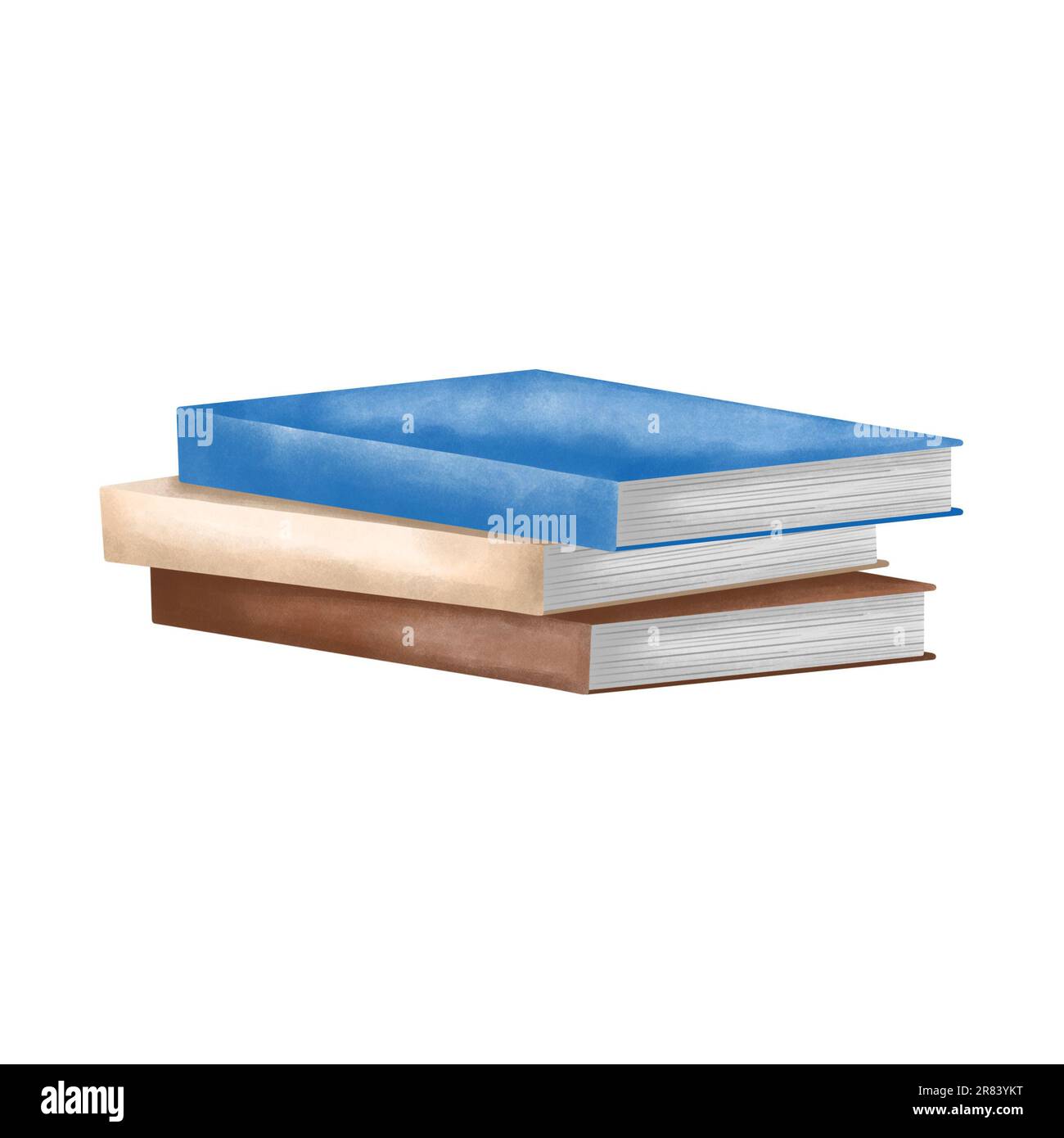 Aquarellstapel von Büchern. Handgezeichnete Aquarelldarstellung isoliert auf weißem Hintergrund. Buchliebhaber-Illustration, Schuldesign. Stockfoto