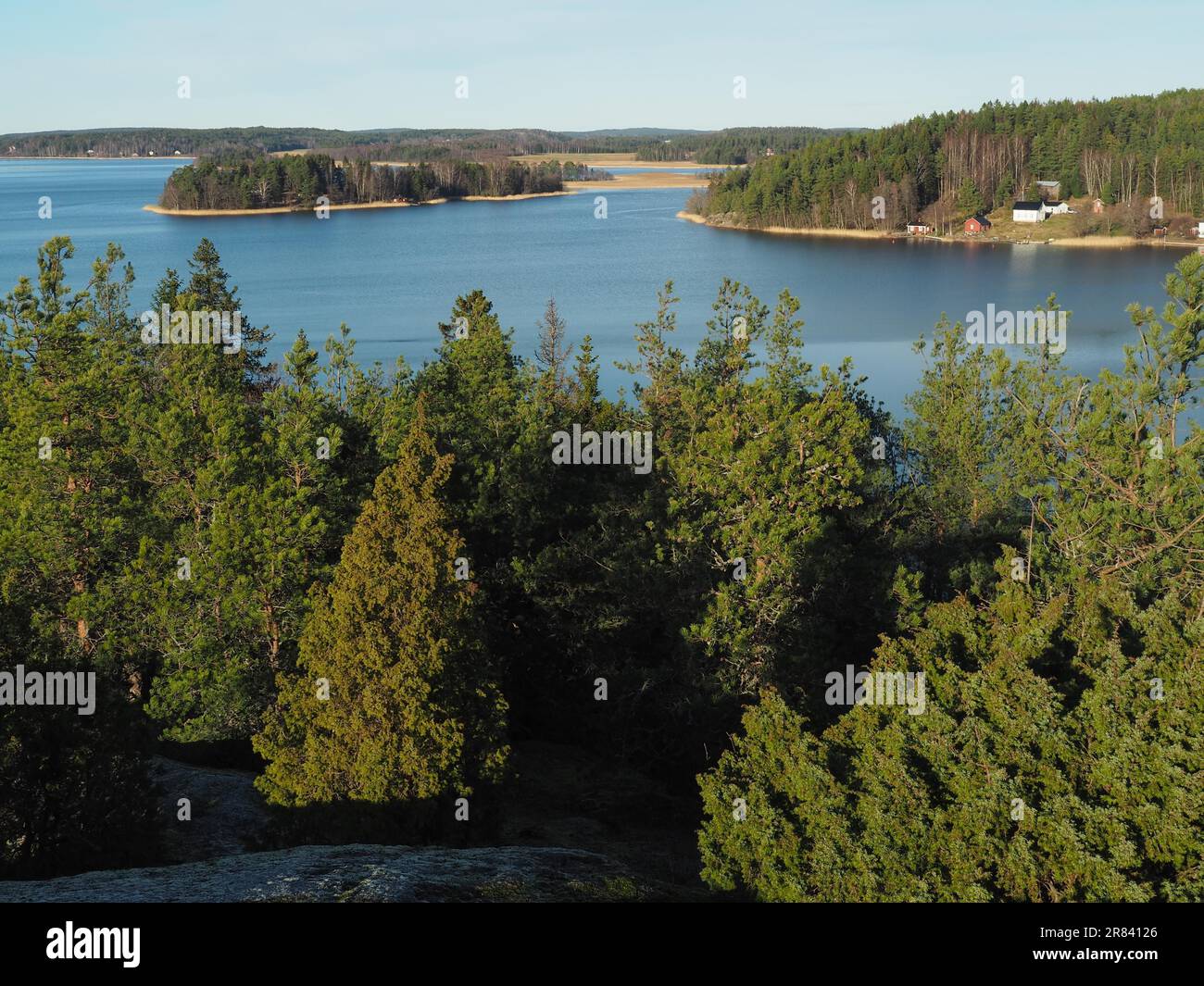 Blick vom Berg Uffe, Faerjsundet, Finstoem, Aland Stockfoto