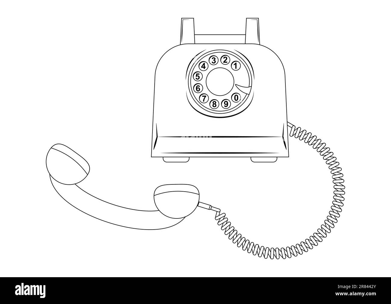 Schwarz-Weiß-Cartoon mit altem Vintage-Telefon; Stock Vektor