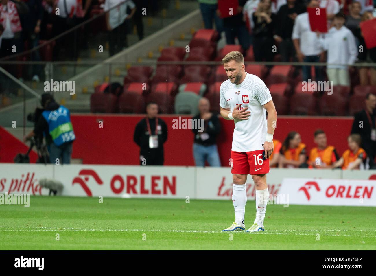 WARSCHAU, POLEN - 16. JUNI 2023: Freundschaftsspiel Polen gegen Deutschland 1:0. Jakub Blaszczykowski verlässt das Feld letztes Mal. Stockfoto