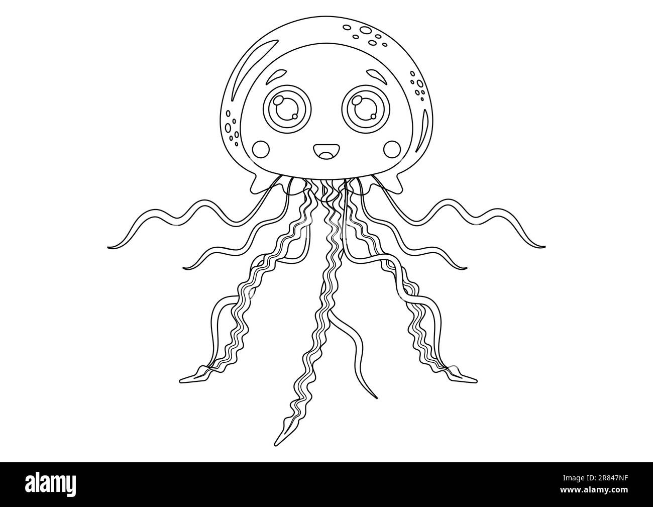 Malseite der Cartoon-Charaktervektordarstellung in Quallen, isoliert auf weißem Hintergrund Stock Vektor