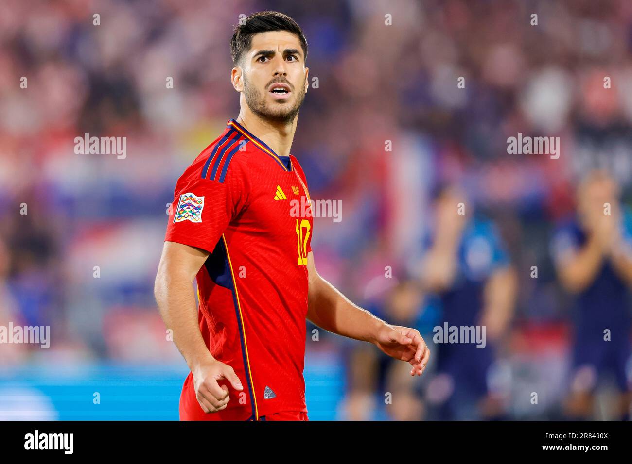 18-06-2023: Sport: Kroatie gegen Spanje ROTTERDAM, NIEDERLANDE - JUNI 18: Spieler Spaniens feiern den Sieg der Völkerliga, Marco Asensio (Spanien) Stockfoto