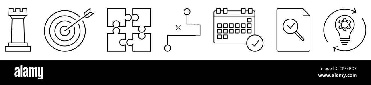 Satz von Symbolen für Maßnahmenpläne für Positionen. Design kann für Web- und mobile Apps verwendet werden. Vektordarstellung Stock Vektor
