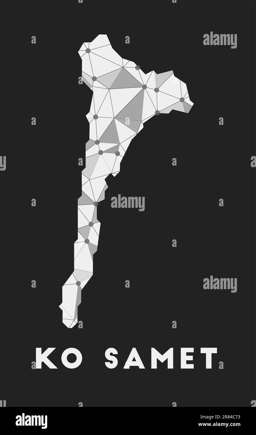 Ko Samet - Karte des Kommunikationsnetzwerks der Insel. Ko Samet trendiges geometrisches Design auf dunklem Hintergrund. Technologie, Internet, Netzwerk, Telekommunikation Stock Vektor