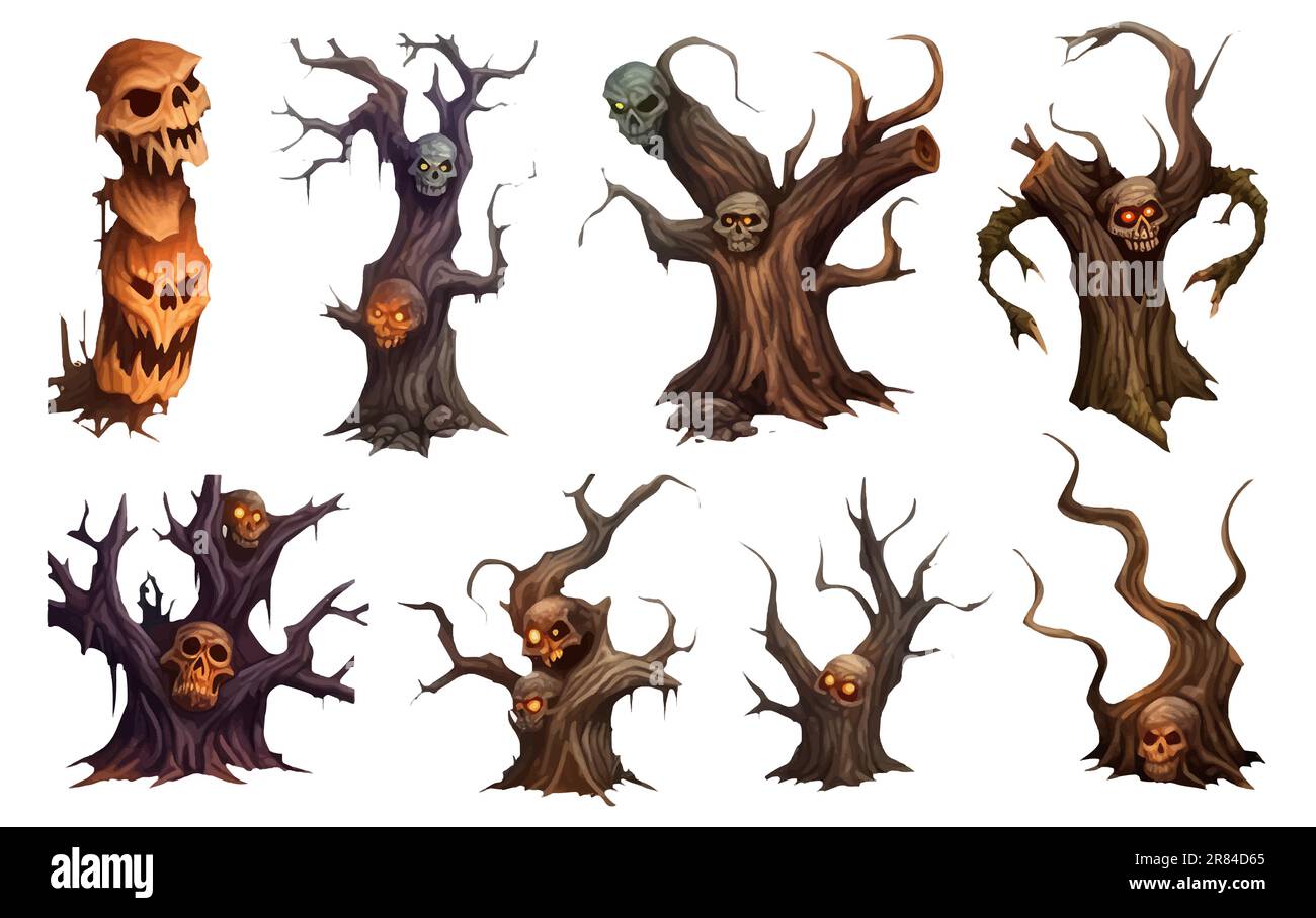 Vektordarstellung des magischen Baumes halloween Konzept isoliert auf weißem Hintergrund Stock Vektor