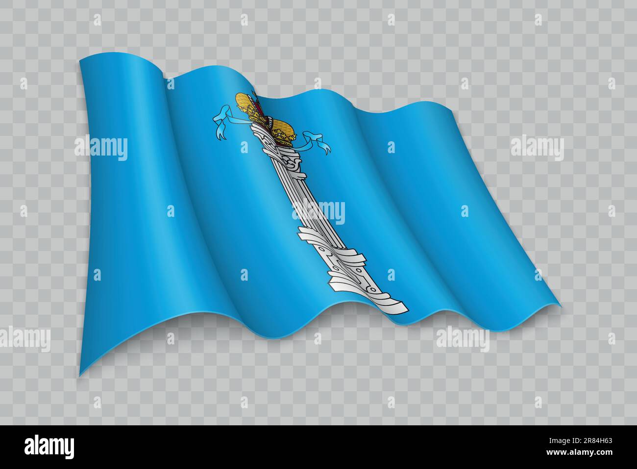 3D Realistic Waving Flag of Oblast Ulyanovsk ist eine Region Russlands mit transparentem Hintergrund Stock Vektor