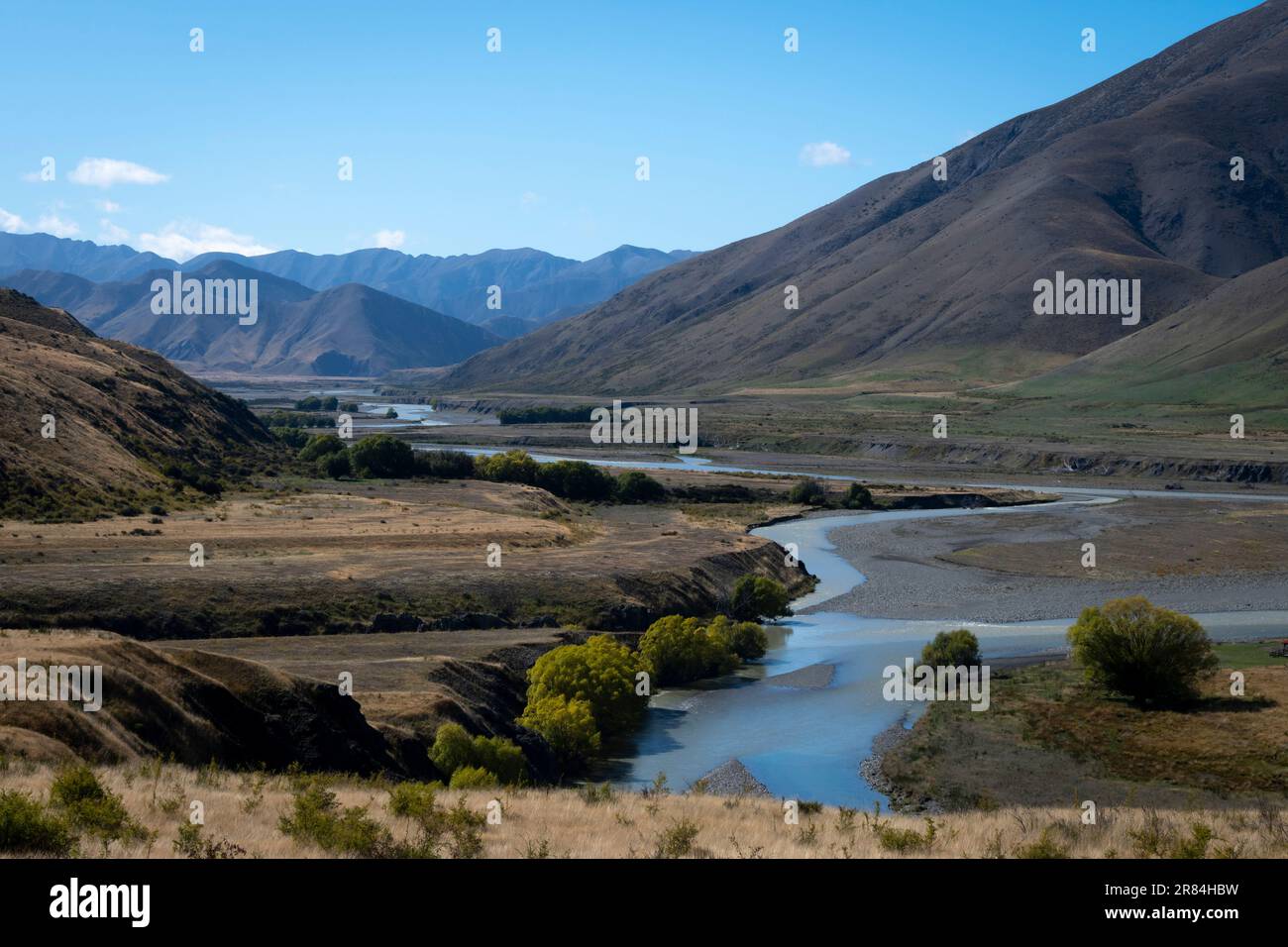 Clarence River, Acheron, in der Nähe von Hanmer Springs, Canterbury, South Island, Neuseeland Stockfoto