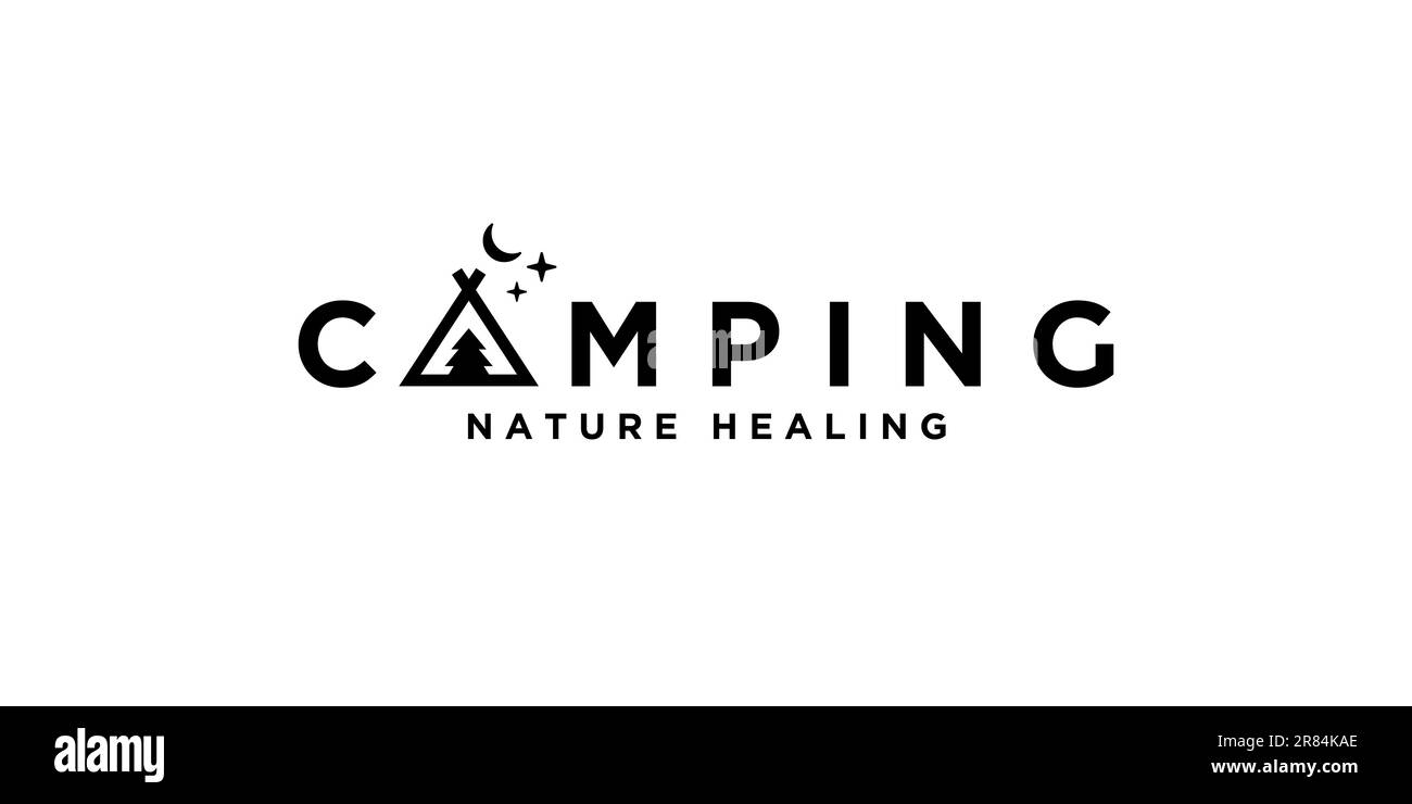 Camping-Logo mit Zeltsymbol Naturheilung und Minimalismus-Konzeptvektor Stock Vektor