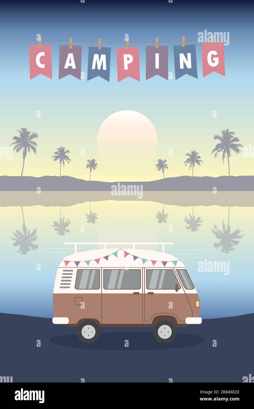 Tropisches Camping-Abenteuer Sommerurlaub mit Wohnmobil Stock Vektor