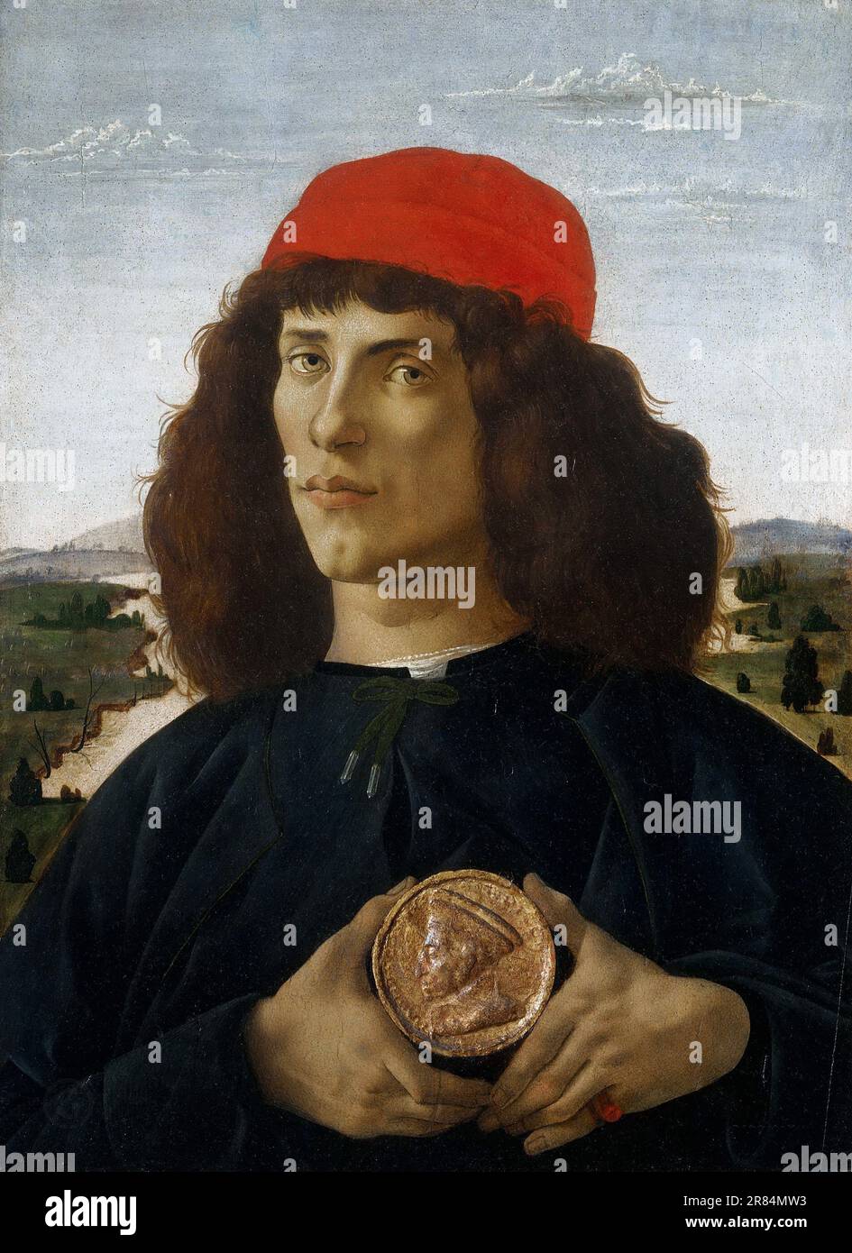 Alessandro Botticelli – Portrait of a man with a Medaille of Cosimo the Elder 1474- Stockfoto