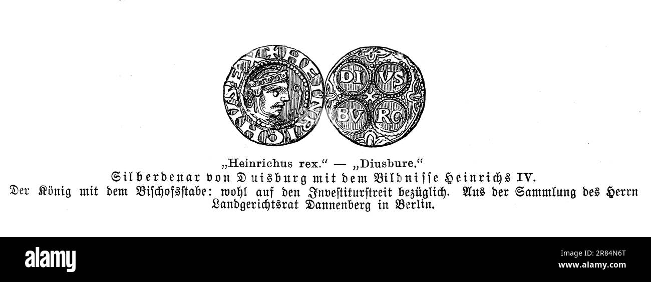Duisburgs intensiver Denarius mit dem Kopf Heinrich IV. Heiliger römischer Kaiser Stockfoto