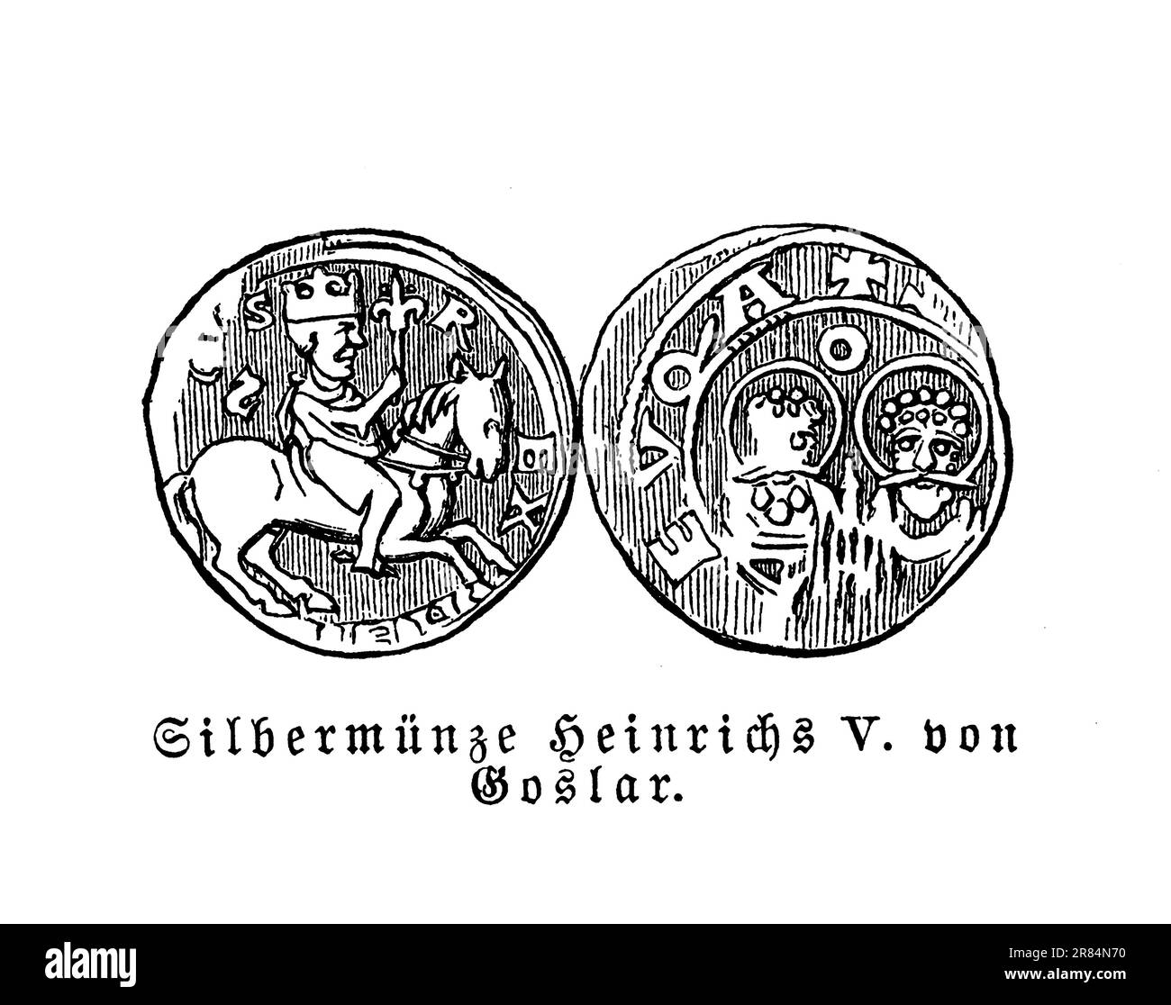 Silbermünze Heinrich V. Heiliger römischer Kaiser, 12. Jahrhundert Stockfoto