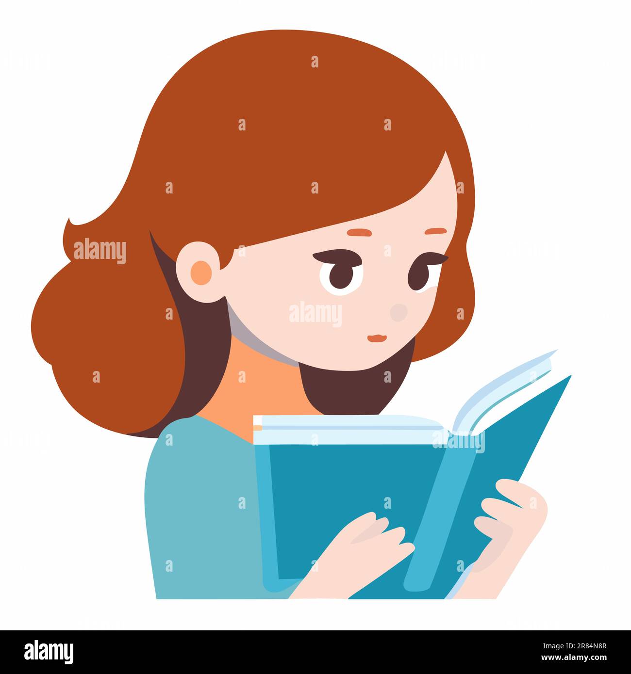 Das kleine Mädchen liest Bücher. Ein kleines Mädchen mit einem Buch in der Hand. Ein Mädchen liest ein Buch. Stock Vektor