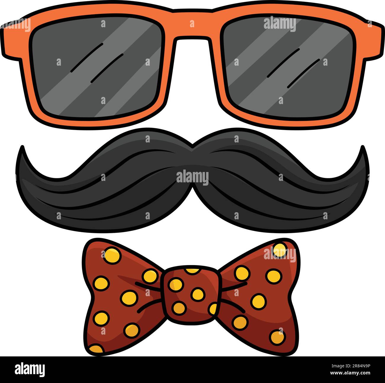 Brille mit Schnurrbart und Krawatte Cartoon Clipart Stock Vektor