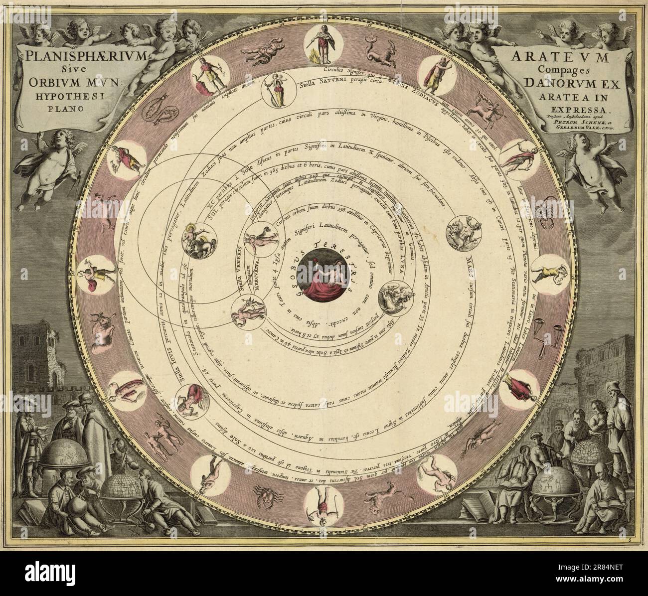 Die Planisphäre des Ptolemäus, oder die Bewegungen der himmlischen Umlaufbahnen nach der Hypothese des Ptolemäus, die in einer planaren Ansicht angelegt ist, 1700 Stockfoto