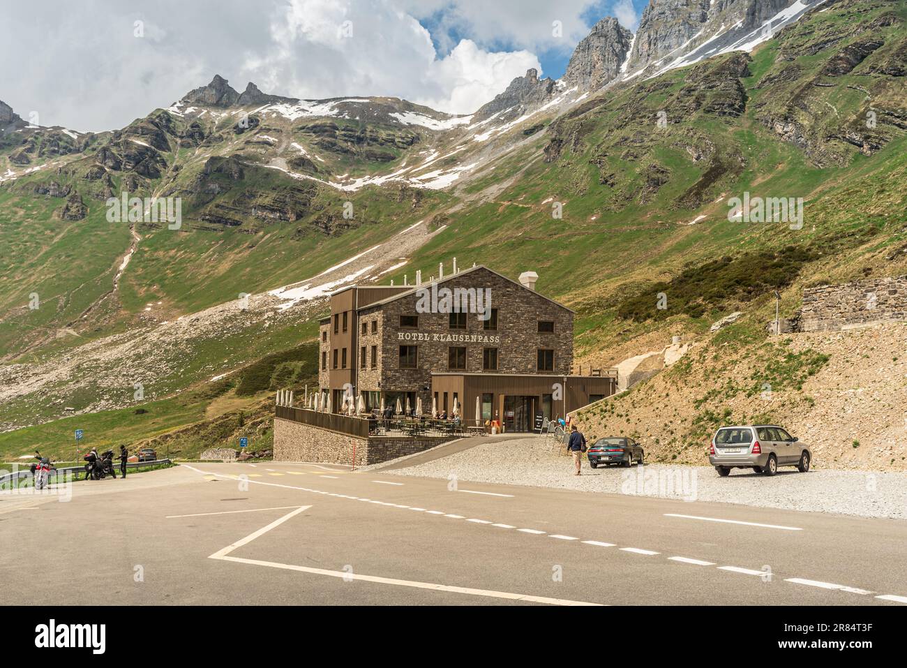 Hotel Klausenpass an der Klausen Road, Unterschaechen, Canton Uri, Schweiz Stockfoto