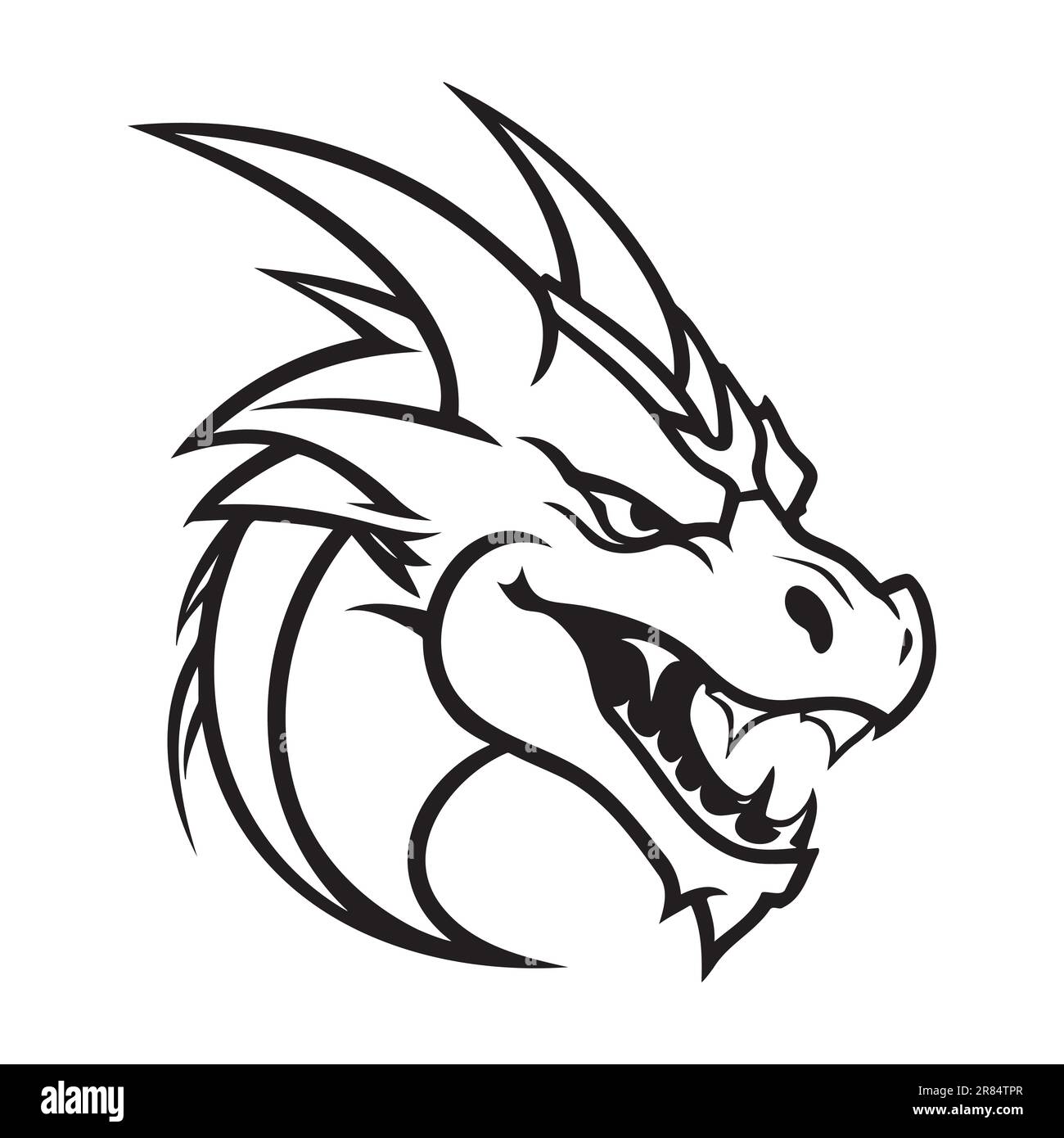 Drachenkopf schwarz-weiß Vektorsymbol. Vorlage für Logo-, Emblem- oder Badge-Design Stock Vektor