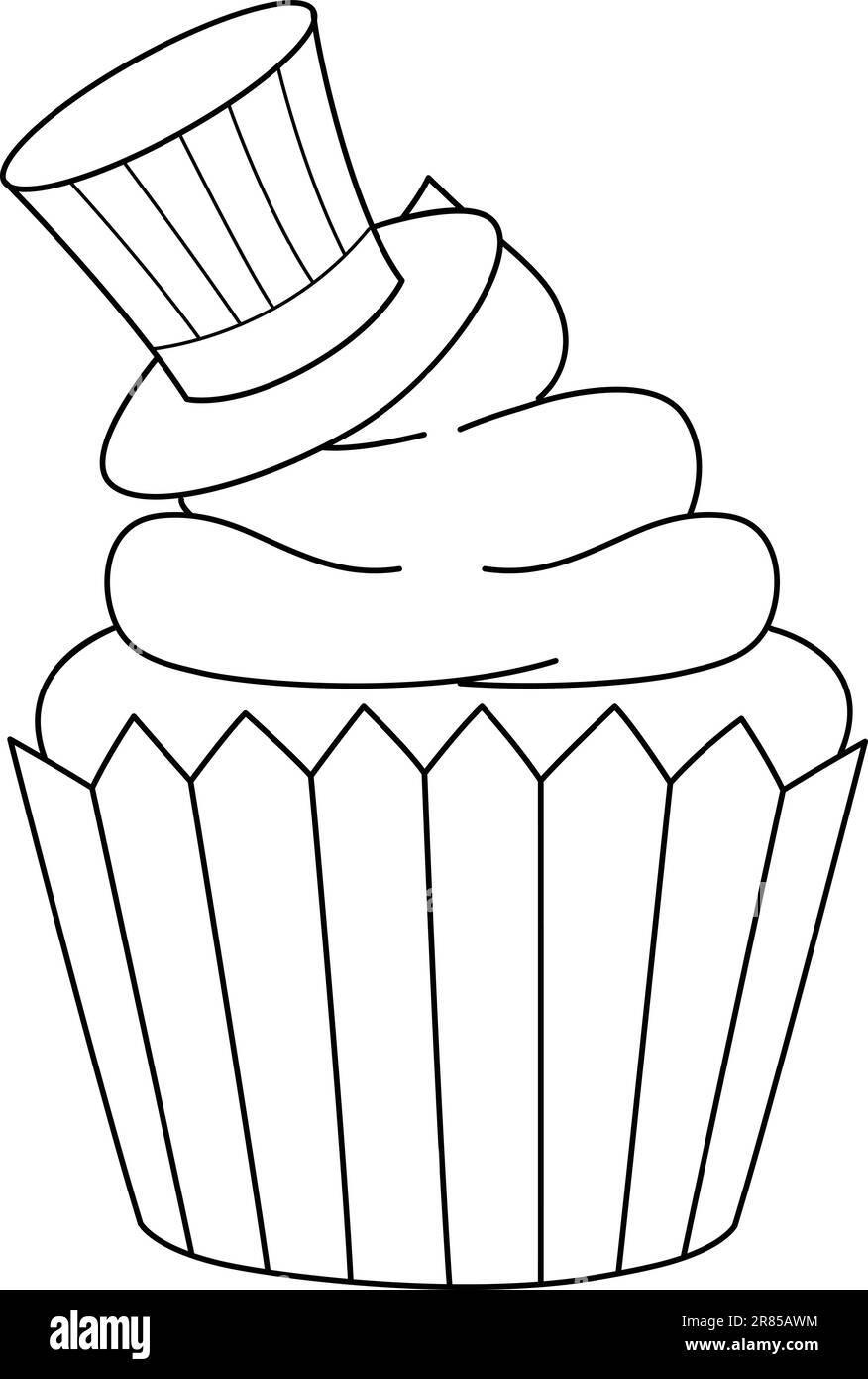 Cupcake mit Onkel Sam hat isolierte Malseite Stock Vektor