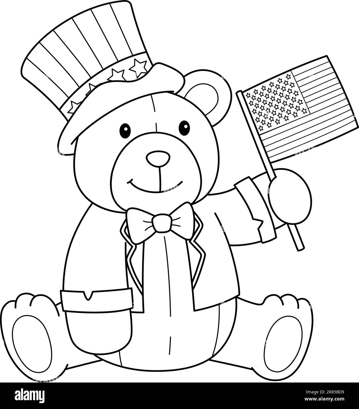 4. Juli Teddy Bear US Flag Isolated Coloring Stock Vektor