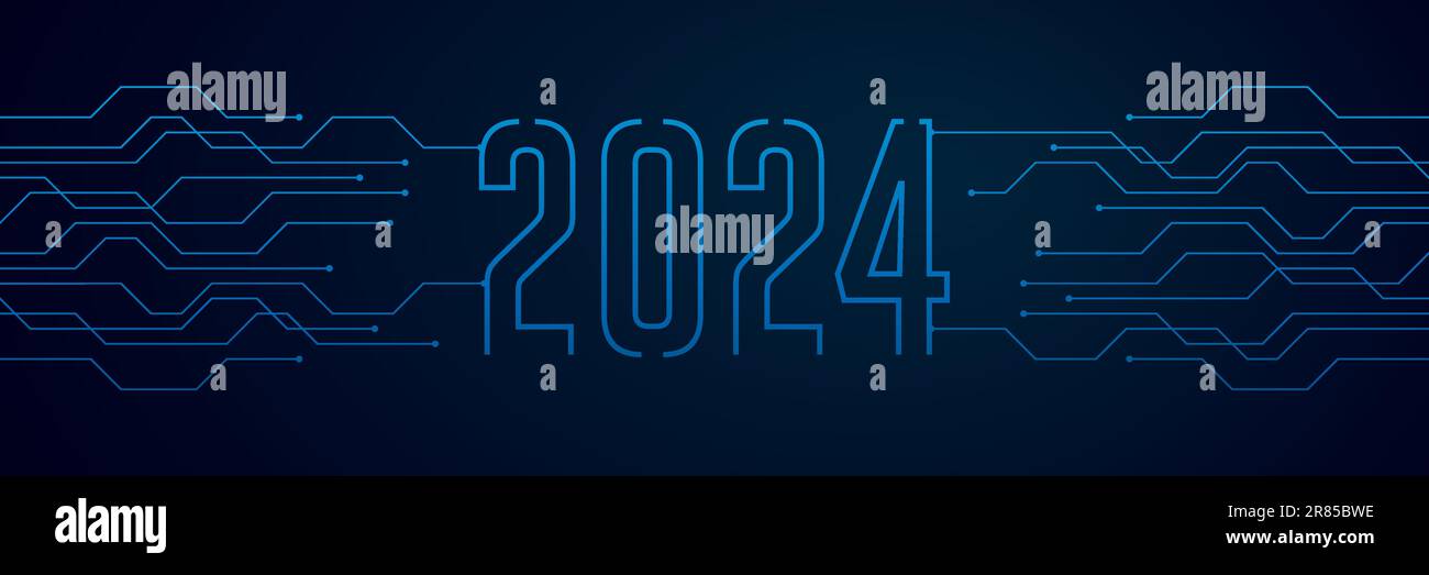 Leiterplattenelektronik digitale Technologie Banner 2024 blau Stock Vektor