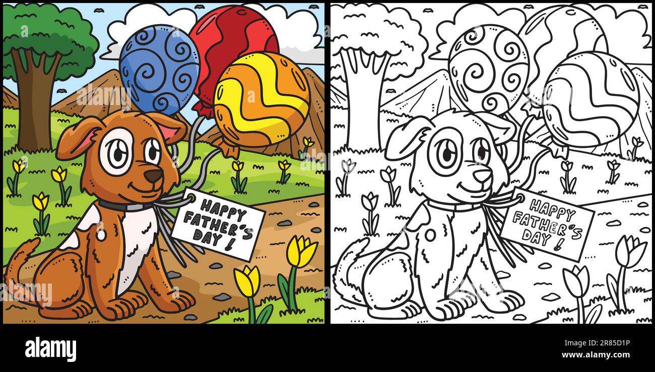 Vatertagshund mit Ballons Illustration Stock Vektor