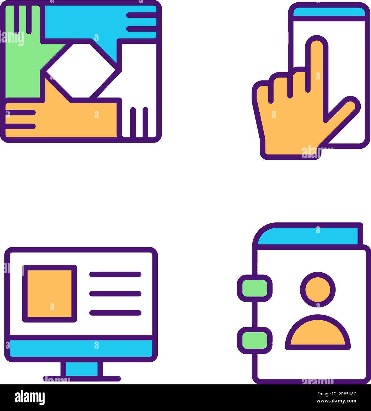 Business-Prozesse Pixel Perfect RGB-Farbsymbole eingestellt Stock Vektor