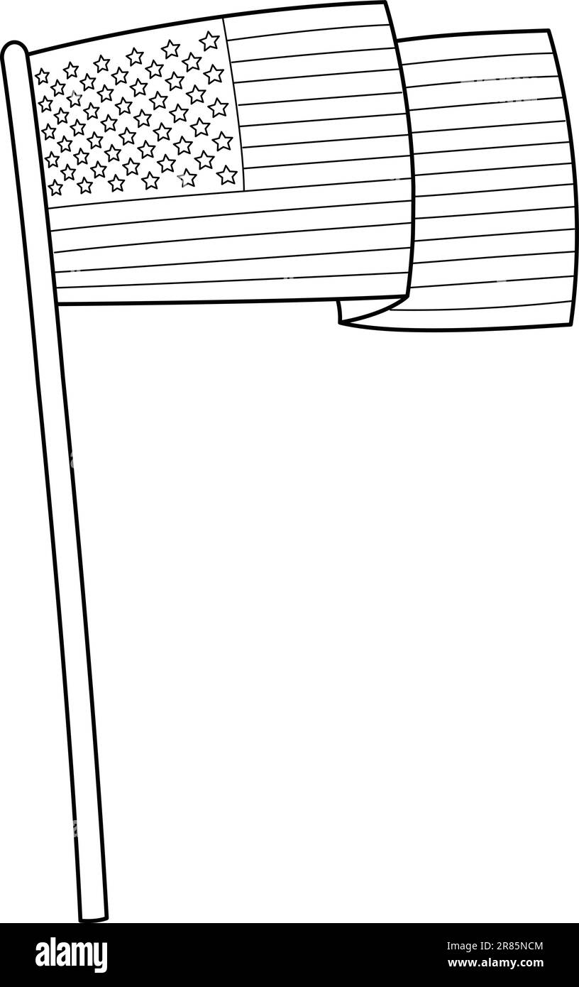 Isolierte Ausmalseite der amerikanischen Flagge am 4. Juli Stock Vektor