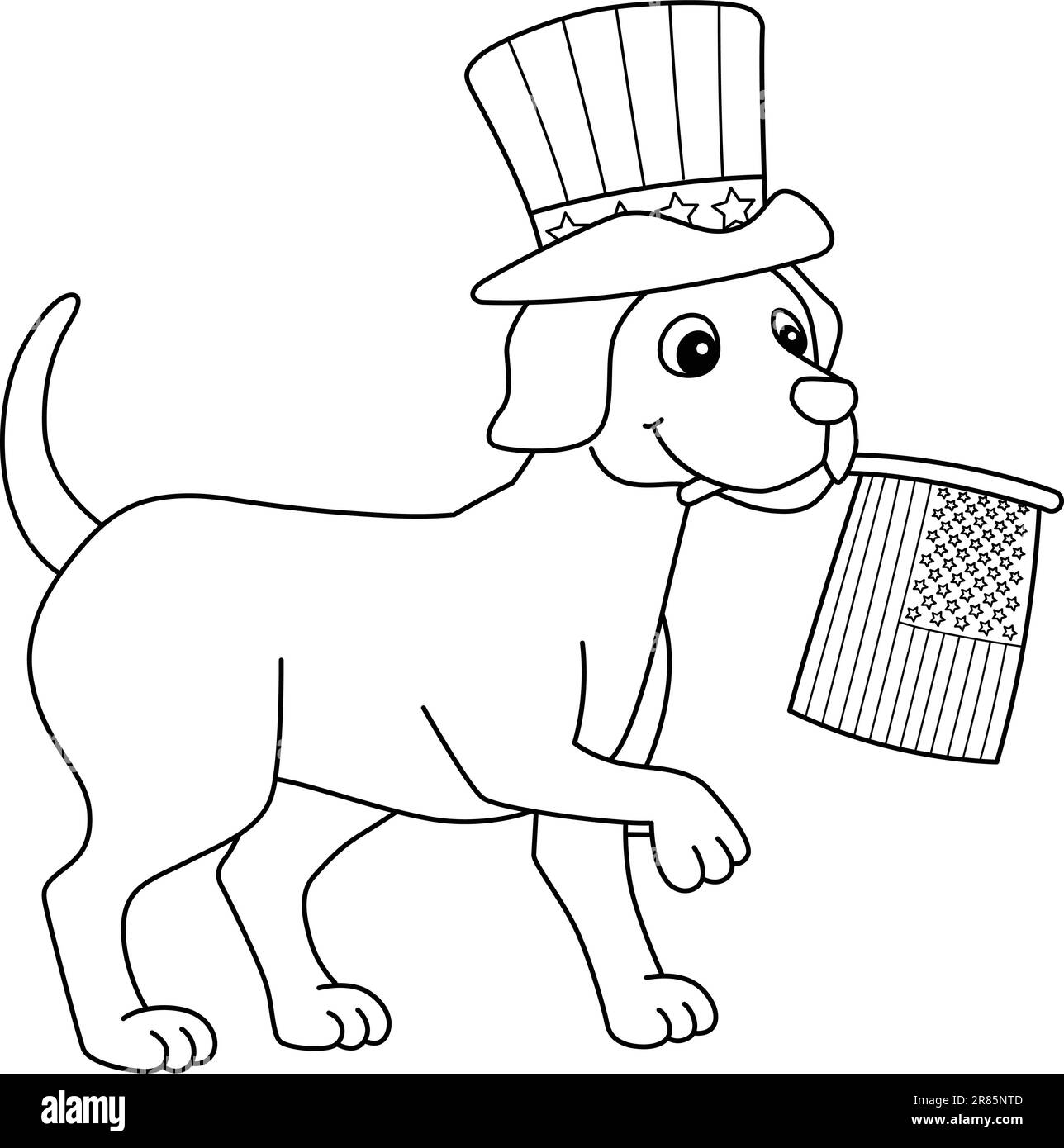 4. Juli Hündchen feiert isolierte Malseite Stock Vektor