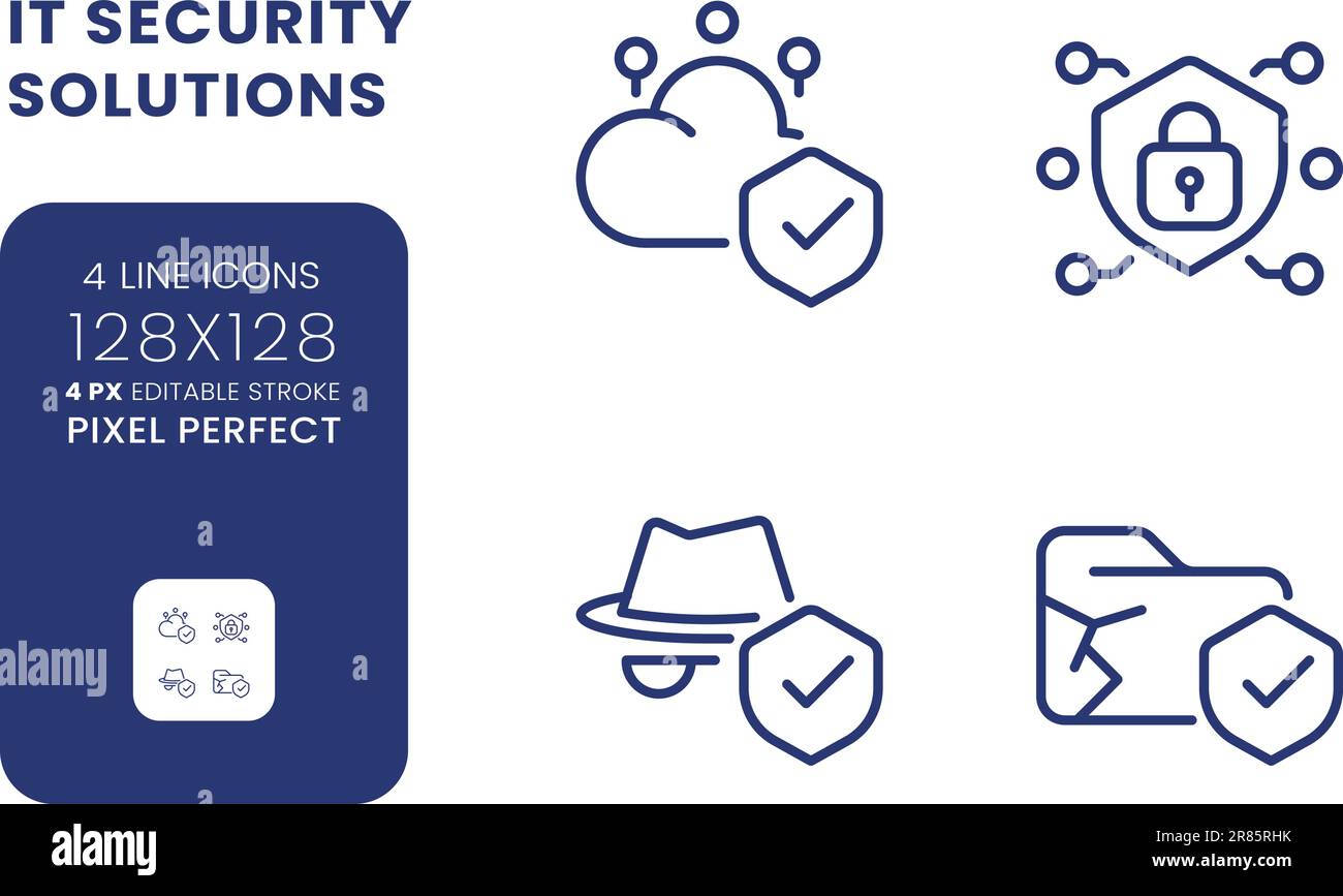 Datensicherheitslösungen – Satz linearer Desktopsymbole Stock Vektor